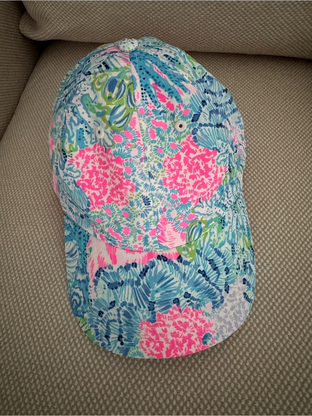 Lilly Pulitzer Neon Pink & Aqua Floral Adjustable Cap